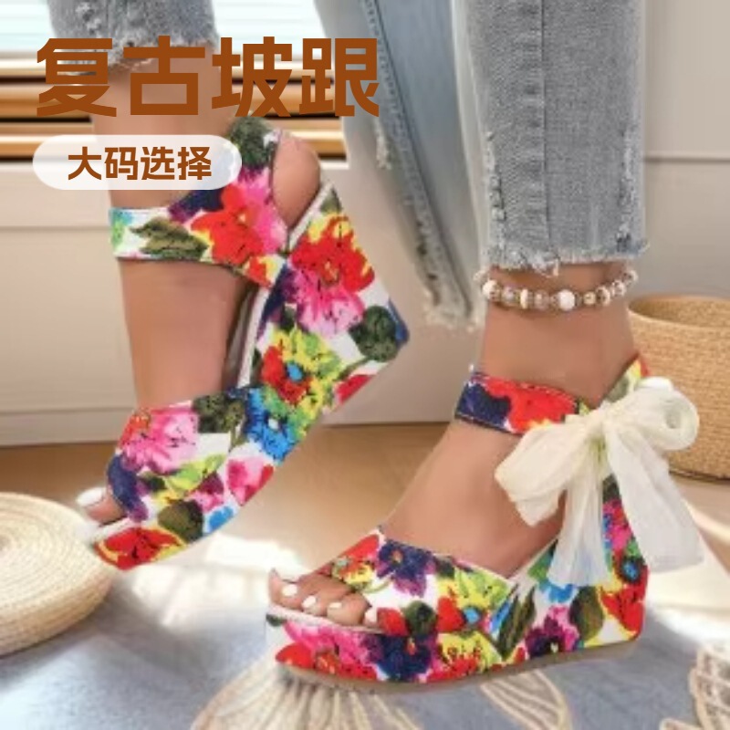 2026 New Summer Bohemian Wedge Sandals for Women, Colorful Printed Thick-Soled Waterproof Platform with Single Strap 2026 New Summer Bohemian Wedge Sandals for Women, Colorful Printed Thick-Soled Waterproof Platform with Single Strap