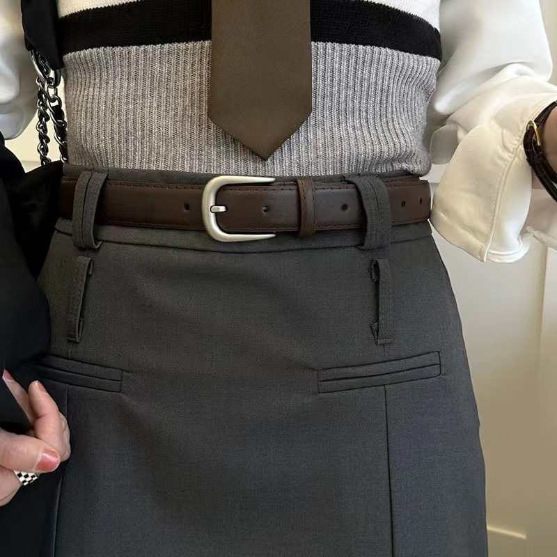 Novo cinto de venda quente para mulheres, versátil com jeans, cinto de cintura simples, textura coreana, cinto de fivela de prata, elegante_voghion.com