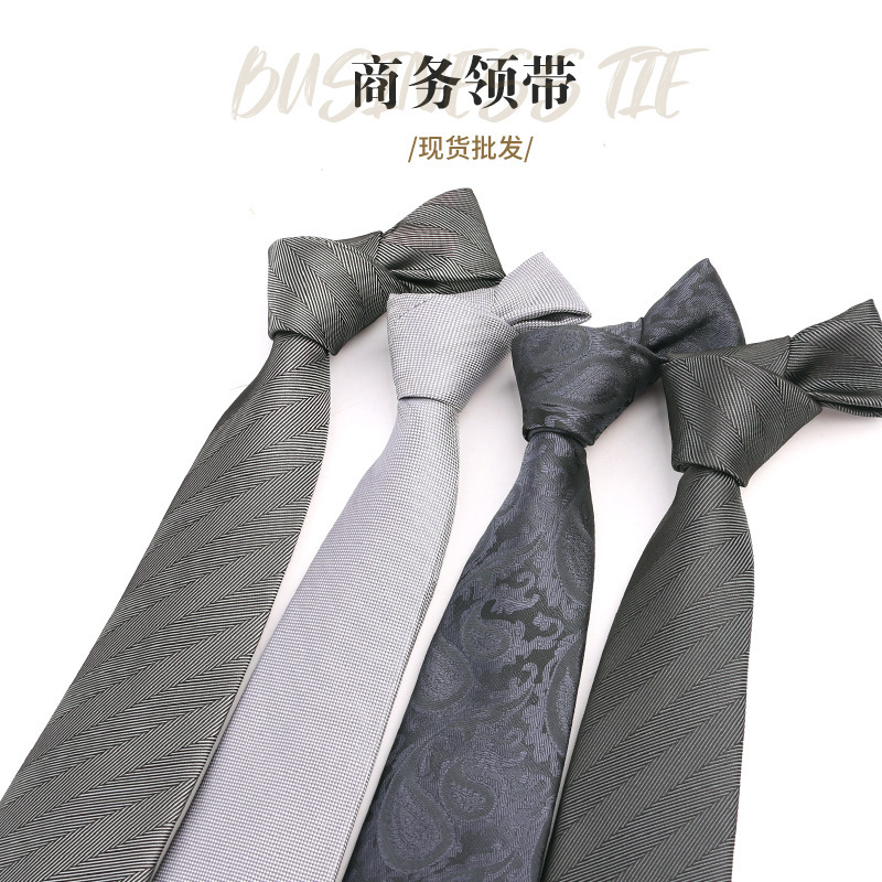 Silver gray black suit tie men's high-grade 1200-pin high-density yarn-dyed jacquard hand tie