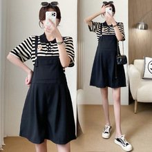 2023夏季新款孕/哺乳两穿时尚百搭显瘦条纹上衣+休闲背带裤套装