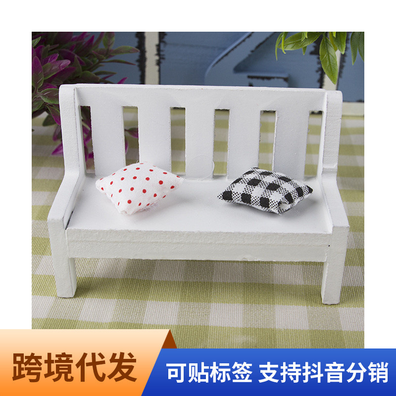 田园迷你白色家具迷你家具 拍摄道具 家居装饰品 小椅子带靠垫