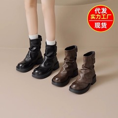 马丁靴女2025新款秋季美拉德堆堆短靴厚底棕色靴子裤管西部牛仔靴