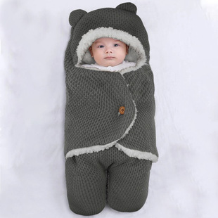 European and American Autumn and Winter New Fleece-lined Cold-proof Knitted Children's Sleeping Bag Baby Trolley Outdoor Warm Sleeping Bag Cover Blanket