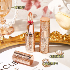 花びら生花ゼリー変色口紅金箔透明温変リップクリームはカップをつけずに色を落とさずに保湿します。