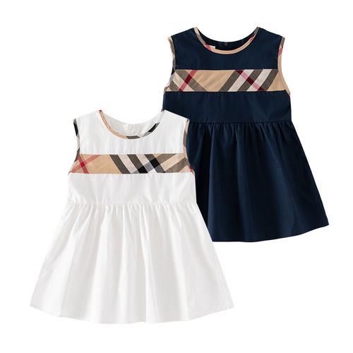 Girls' A-line long dress, children's sleeveless summer  new fashion dress, versatile V-neck dress
