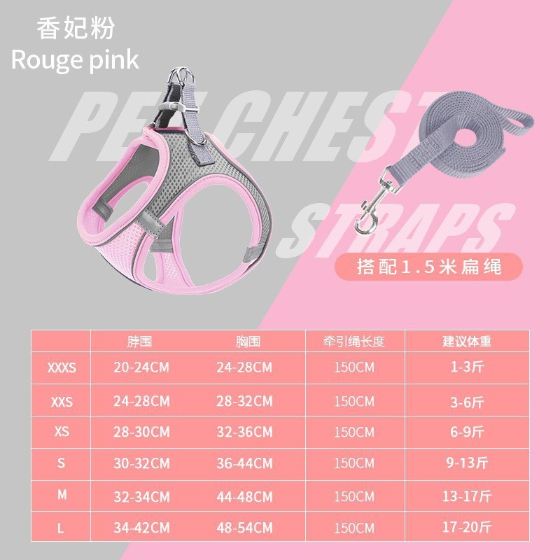 Chaleco para mascotas correa para el pecho traje de cuerda de tracción malla transpirable reflectante perro caminando cuerda perro gato suministros