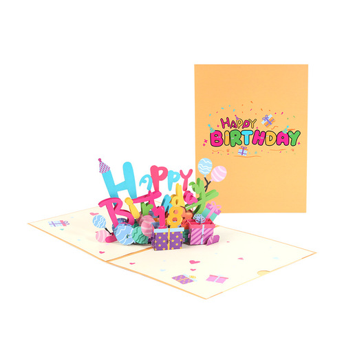 Birthday three-dimensional greeting card, colorful birthday handmade creative blessing message, digital card can be inserted, foreign trade manufacturer wholesale