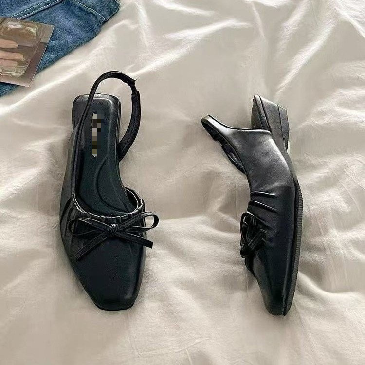 Explosiones de estilo francés con cabeza de media zapatillas para mujeres 2026 verano nuevo arco de tacón bajo sandalias de viento suaves para mujeres image 7