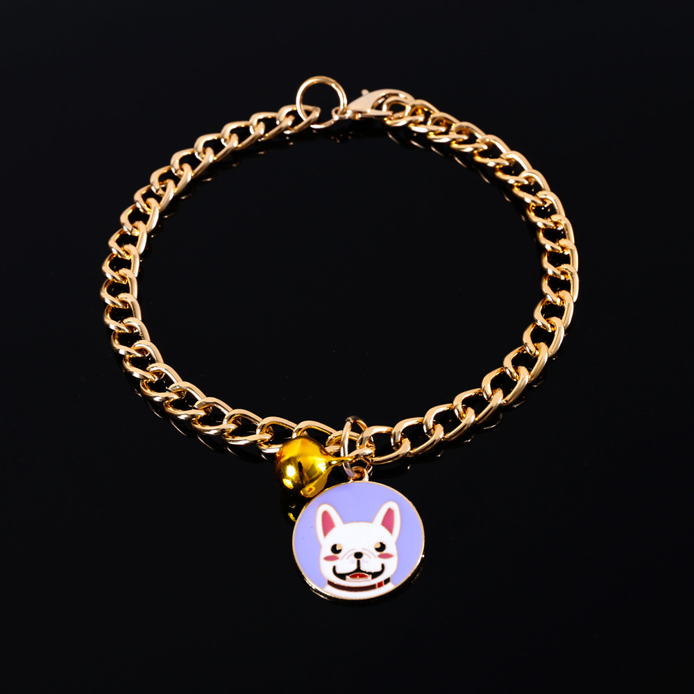 metal collar gold chain dog cartoon pendant collar adjustable pet accessoriespicture3