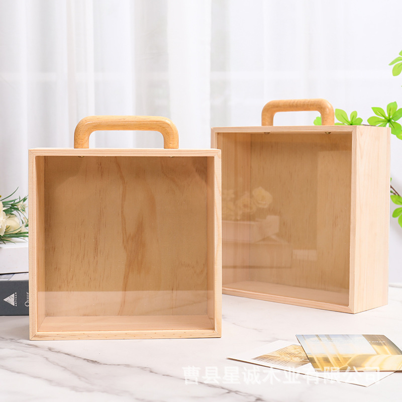現物のお土産の木の箱の喜糖の取っ手の贈り物の包装箱の花嫁のお返しの取っ手の木の箱のアクリルは木を引き出します。|undefined