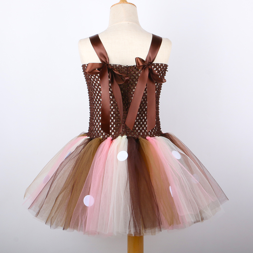 Navidad cervatillo niña vestido de malla flor alce tutu vestido de fiesta para niños vestido de princesa comercio exterior