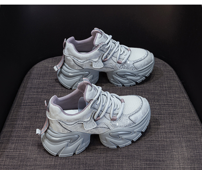 Giày sneaker nữ chunky đế dày tăng chiều cao, phong cách năng động, đế đệm khí — M2957 màu nâu, M2957 màu xám, M2957 màu đen chi tiết 15