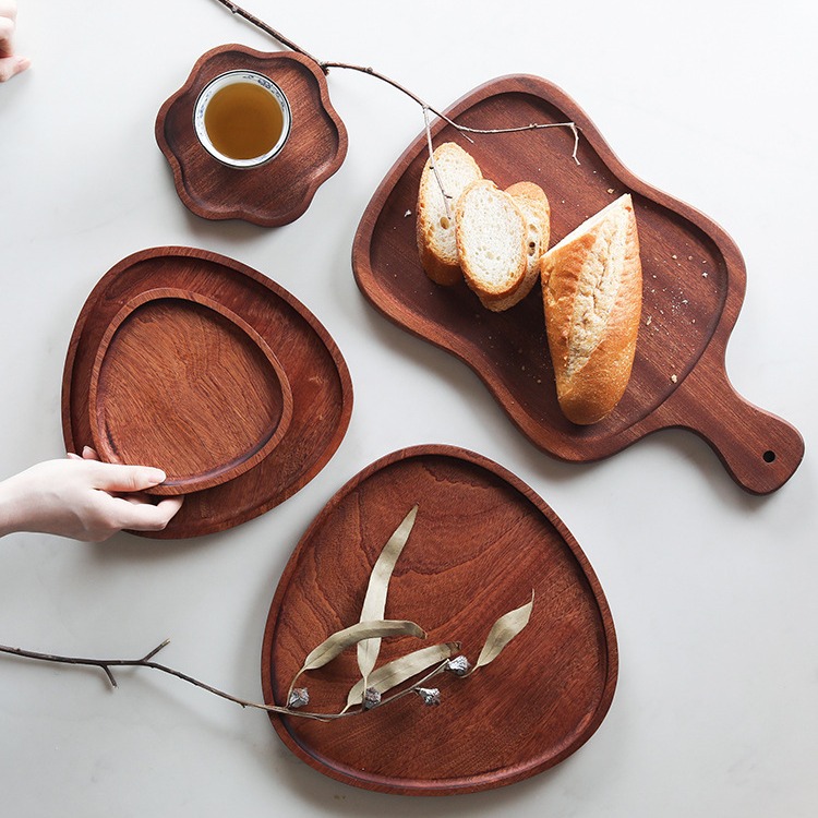 Placa de madera plato occidental bandeja de ébano bandeja de té sólido creativo madera nórdica fruta seca postre bandeja de almacenamiento