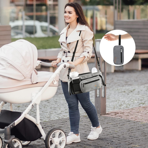 Stroller Organizer with Cup Holder, Baby Stroller Bag with Phone Holder, Pet Stroller Accessory, Universal for Joggers and Travel Strollers