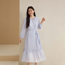 【轻熟风垂感显瘦连衣裙】纤莉秀大码女装知性简约长裙胖mm秋新款