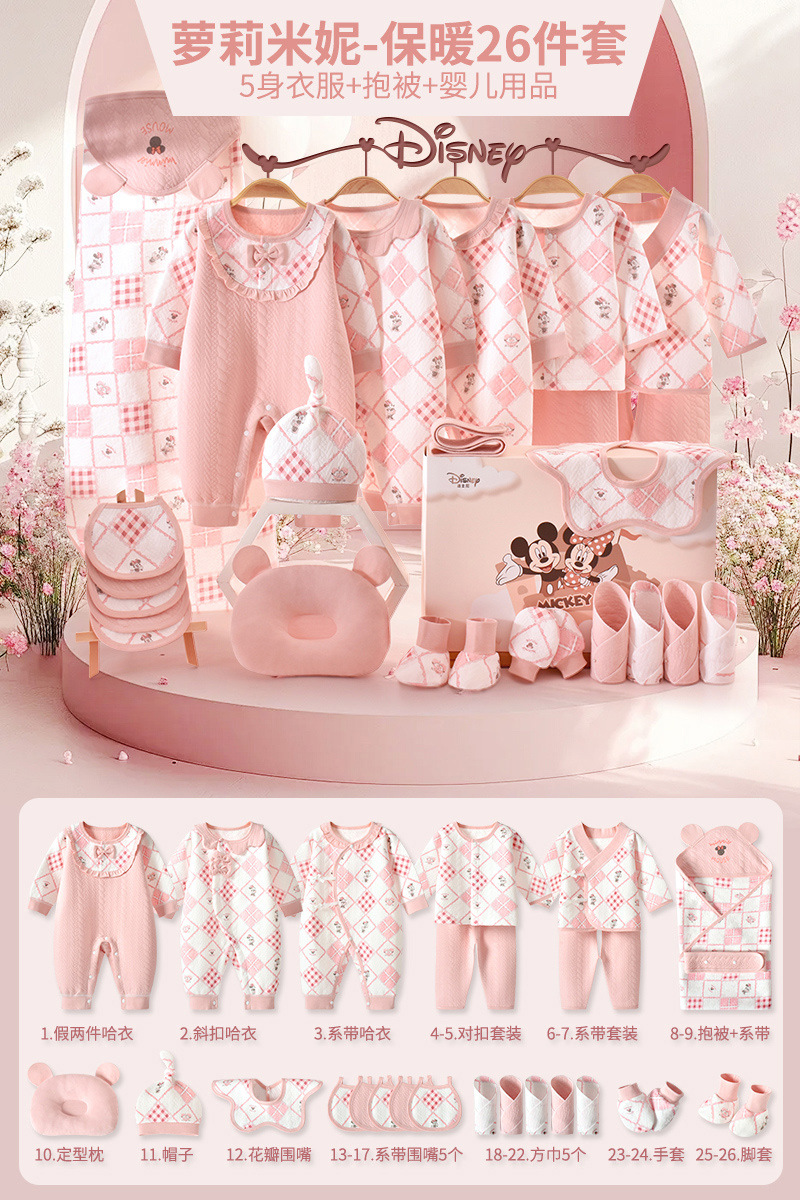 ディズニー ベビーギフトボックス 新生児服 純綿セット 新生児 女の子 満月祝いギフト 高級