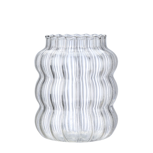 Large capacity cold drink cup coffee cup transparent glass vertical pattern chubby cup caterpillar straw cup glass