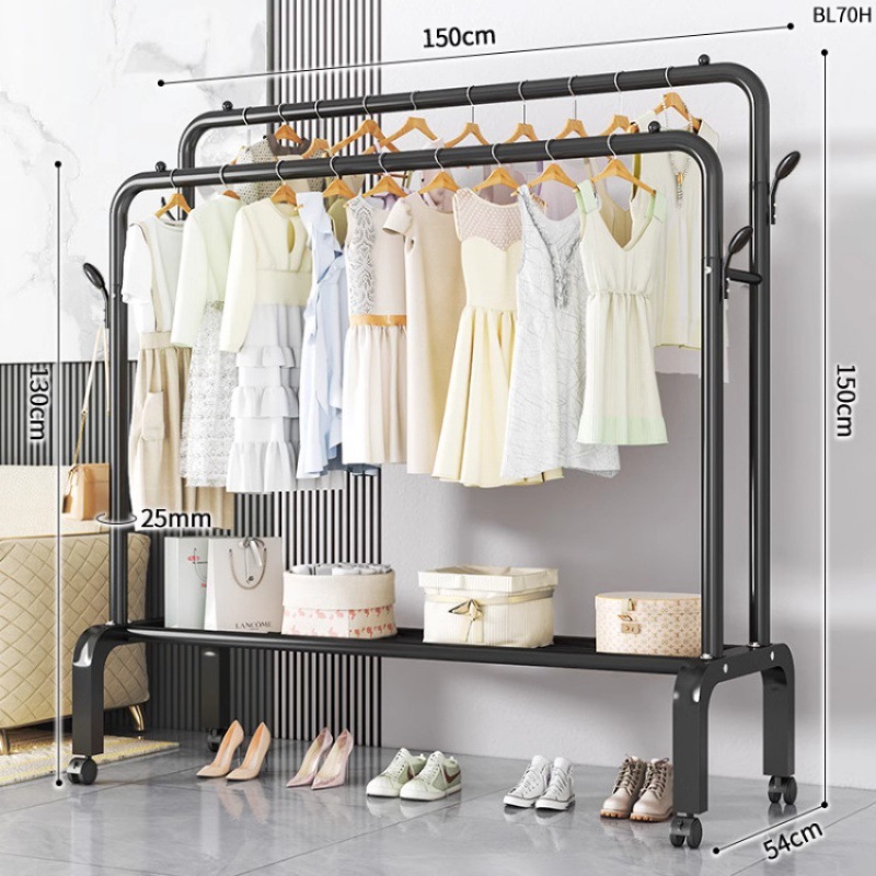 Dormitorio doméstico simple percha de ropa balcón percha de ropa varilla de secado de hierro forjado percha de secado de doble varilla piso vertical