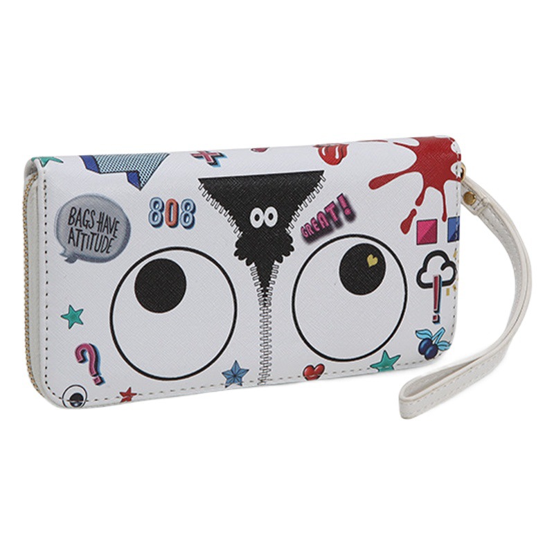 Ojos grandes largo embrague cremallera compartimento de las mujeres monedero titular la tarjeta ID bolsa