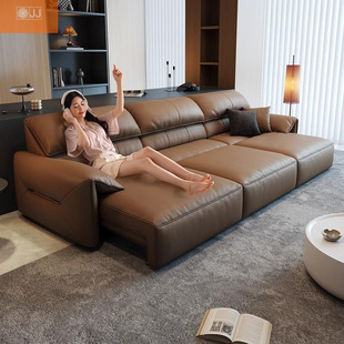 Electric Functional Leather Sofa Elephant Ears Small Apartment Retractable Sofa Bed Living Room Wall-Mounted Italian Minimalist