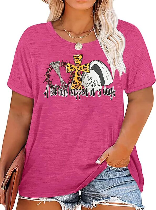 Independent Site European Size Women's Plus Size Easter Shirt Easter T-Shirt a Lot Can Happen I Independent Site European Size Women's Plus Size Easter Shirt Easter T-Shirt a Lot Can Happen I