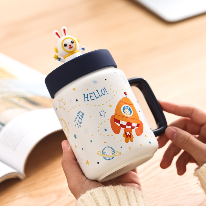 Conejo espacial taza de cerámica taza de café taza de leche de dibujos animados regalo de regalo de año del conejo logotipo