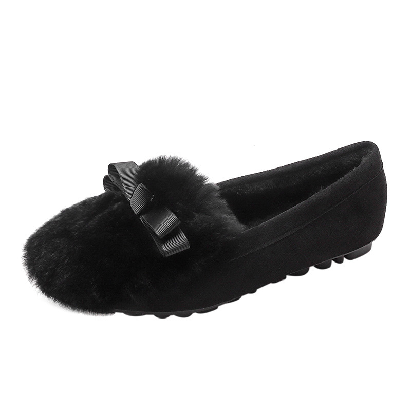 Otoño e Invierno estilo coreano terciopelo algodón desgaste exterior arco Rex zapatos de piel de conejo TOS mujeres planas más tamaño zapatos de mujer 41-43 image 6