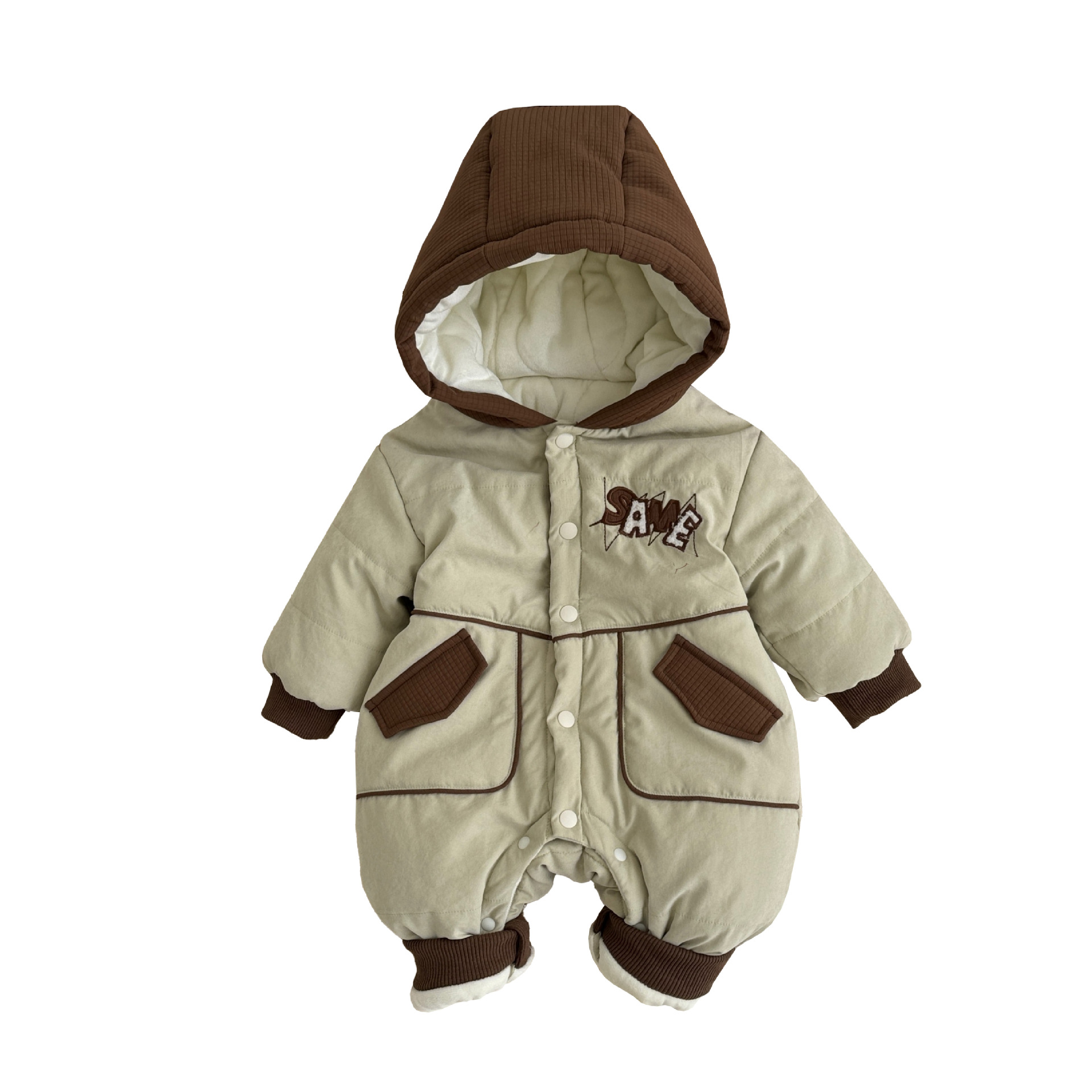 Invierno nuevo estilo bebé coreano estilo occidental cosido letras engrosamiento cálido bebé acolchado de una pieza a servicio exterior 1