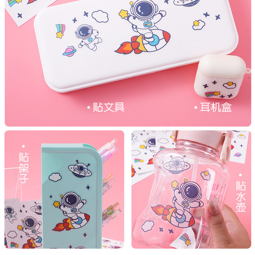 Cute Astronaut DIY Sticker Creative Cartoon Pattern Transparent Waterproof Adhesive Sticker INS Stationery Water Bottle Sticker