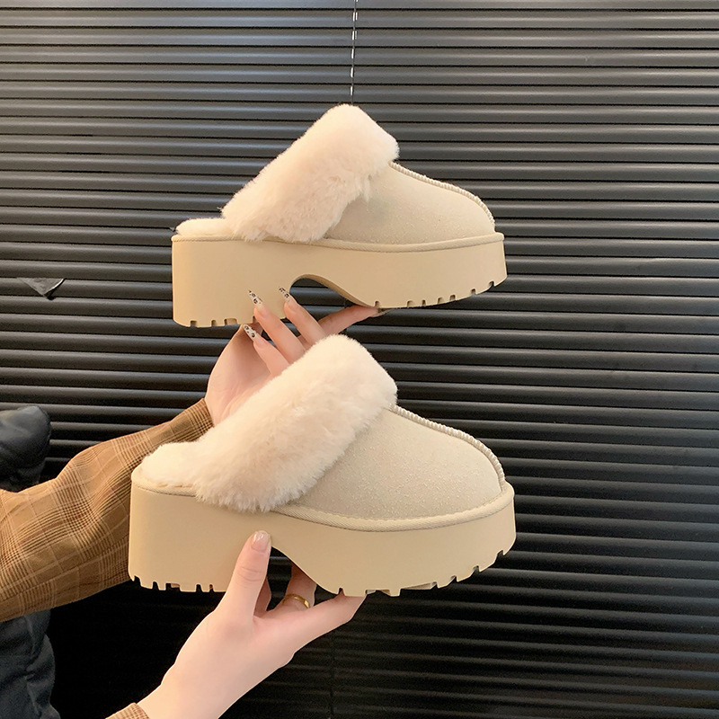 Furry Closed-Toe Cotton Slippers for Women, 2026 Winter New Style, Small Size, Outdoor Wear, Thick-Soled, Height-Increasing, Fleece-Lined Integrated Snow Boots Furry Closed-Toe Cotton Slippers for Women, 2026 Winter New Style, Small Size, Outdoor Wear, Thick-Soled, Height-Increasing, Fleece-Lined Integrated Snow Boots