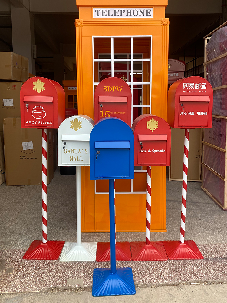 铁艺立式信箱复古邮筒邮箱带锁意见箱室外落地信报箱红色定 制