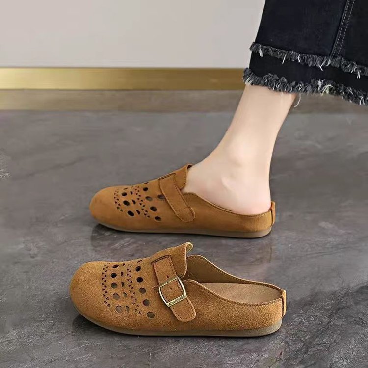 Baotou sandalias para mujeres 2026 verano nuevo agujero de vestir zapatos agujero medio hueco Bourken retro zapatillas casuales perezosas