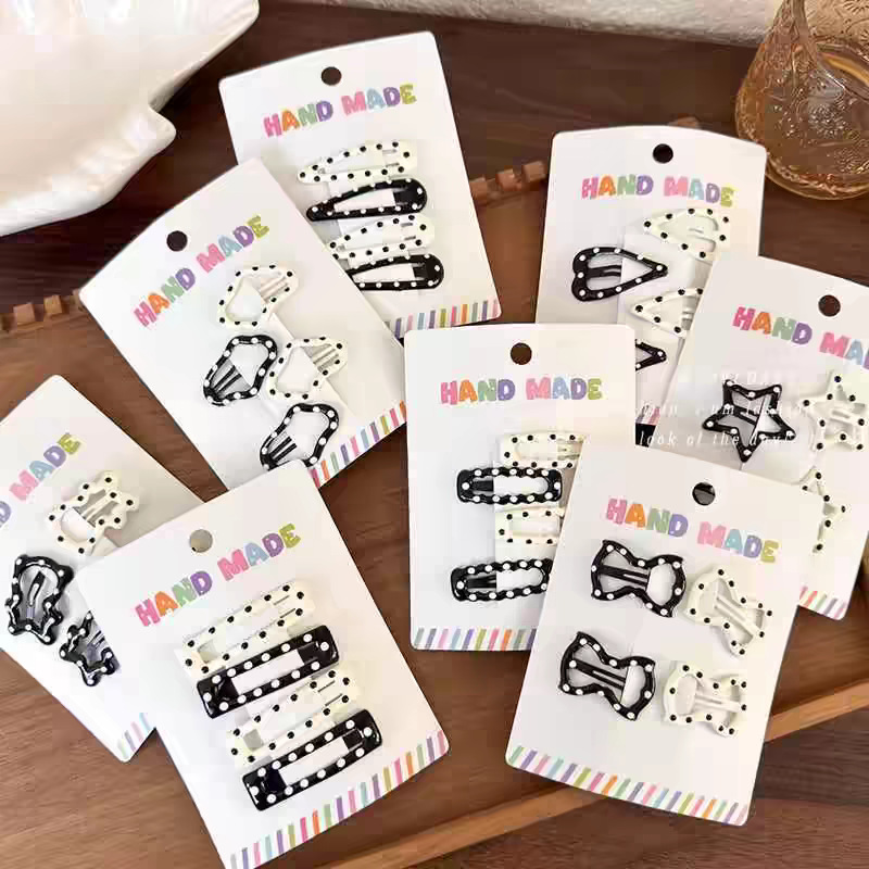 Black and white wave dot five-pointed star children's hairpin sweet girl bangs clip side clip baby broken hair BB clip hairpin