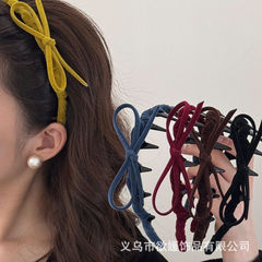 韩系植绒高颅顶复古波浪蝴蝶结发箍气质高级感防滑压发发卡头箍女