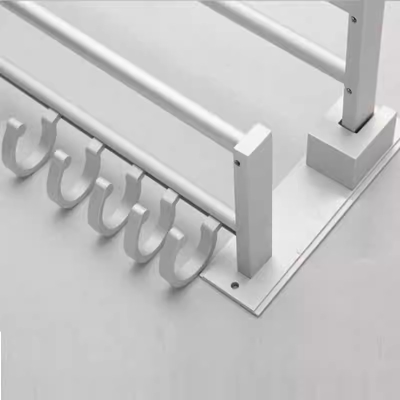 Espacio de aluminio doble capa plegable toallas móviles estante de toallas de baño sin perforación estante de ingeniería al por mayor