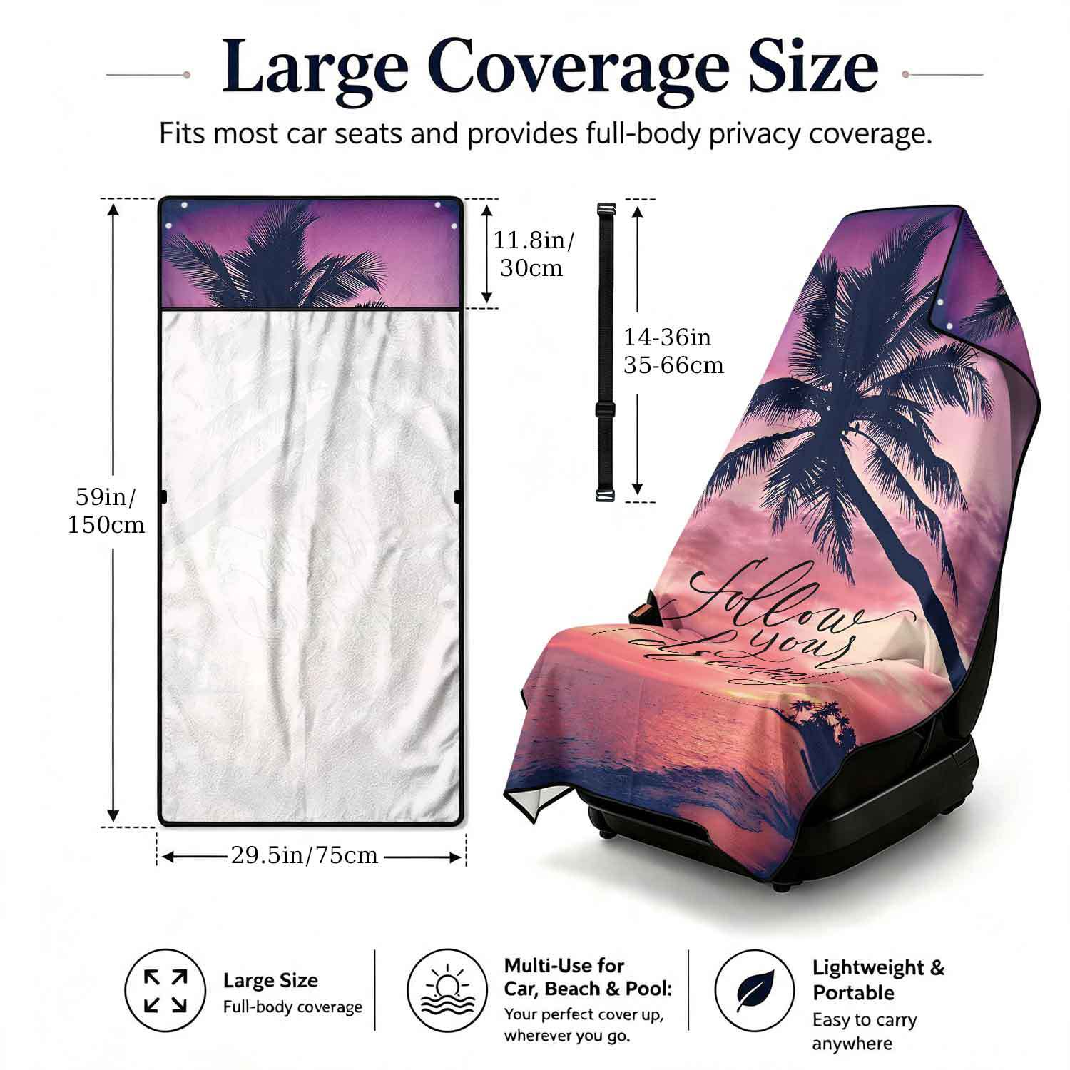 Printed bath towel and car seat cover 2-in-1, ultra-fine fiber outdoor beach and car dual-use universal seat cushion