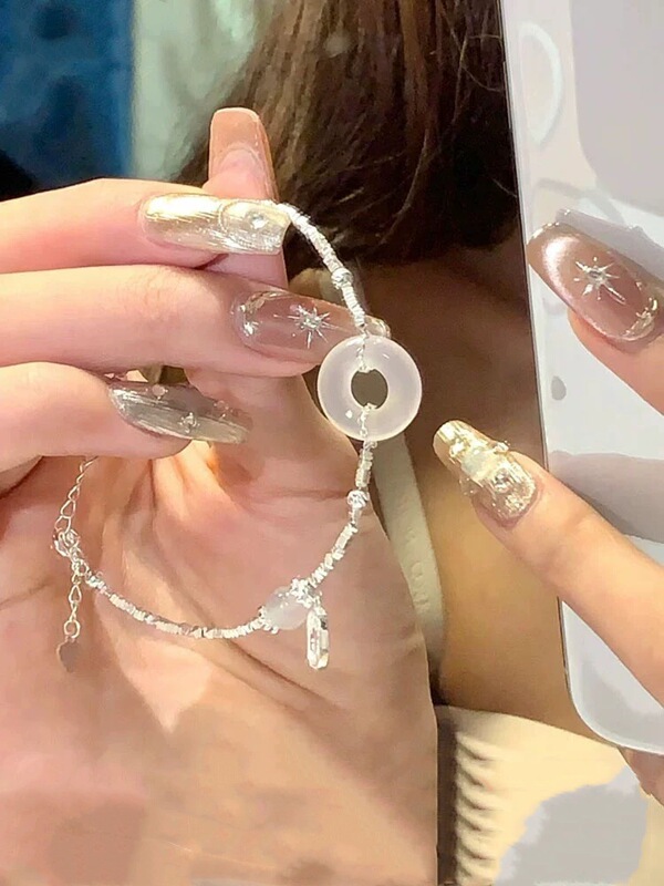 新款和田玉碎银几两手链女轻奢小众设计精致平安扣手环情人节礼物|undefined