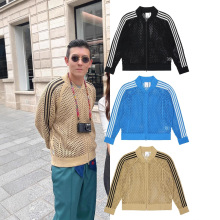 陈冠希潮牌同款镂空针织衫男短款女秋季宽松立领情侣长袖棒球外套