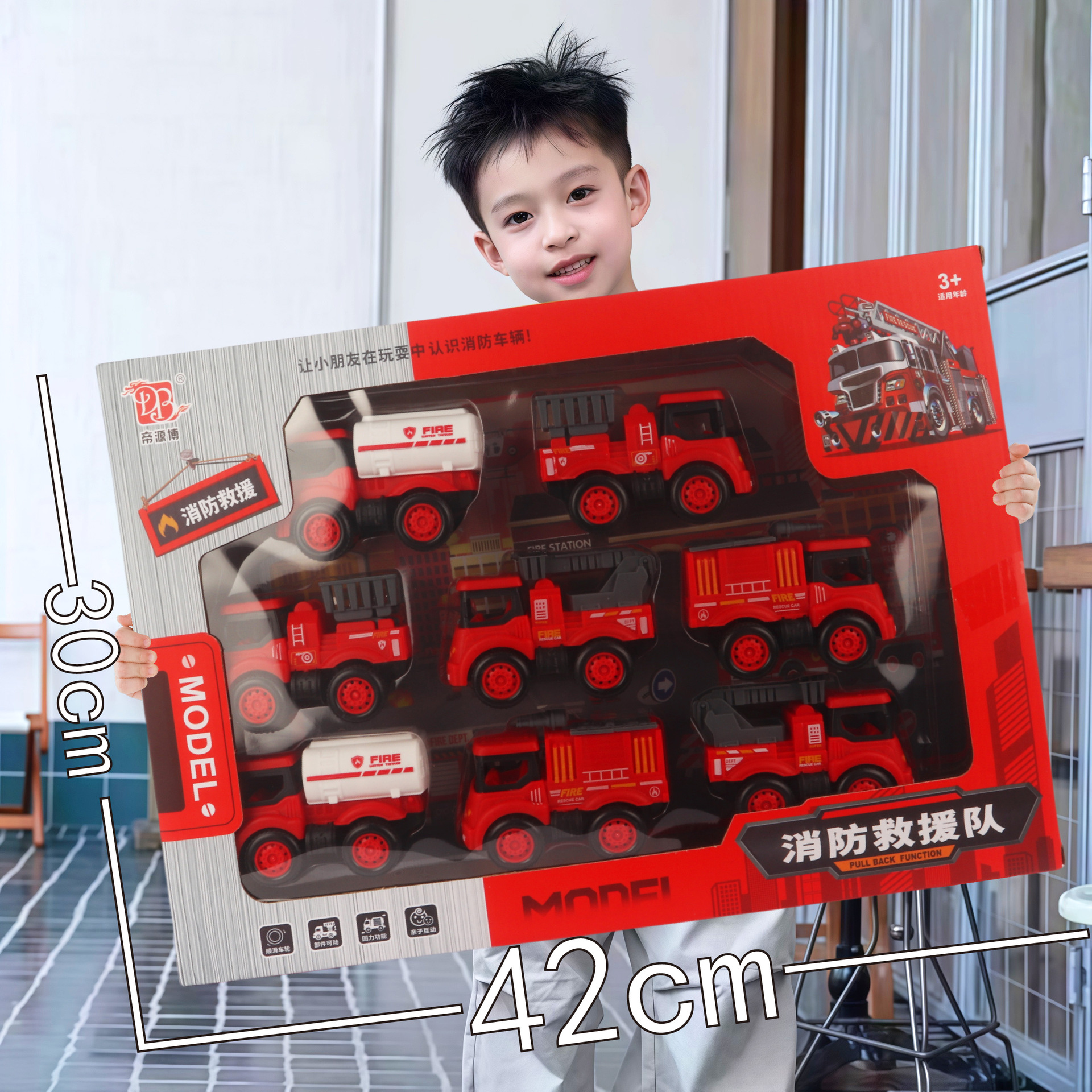 Caja de regalo de envío gratis, juego de coche de ingeniería, modelo de fuego de juguete, coche de retorno inercial, puesto de juguete para niños, regalo al por mayor