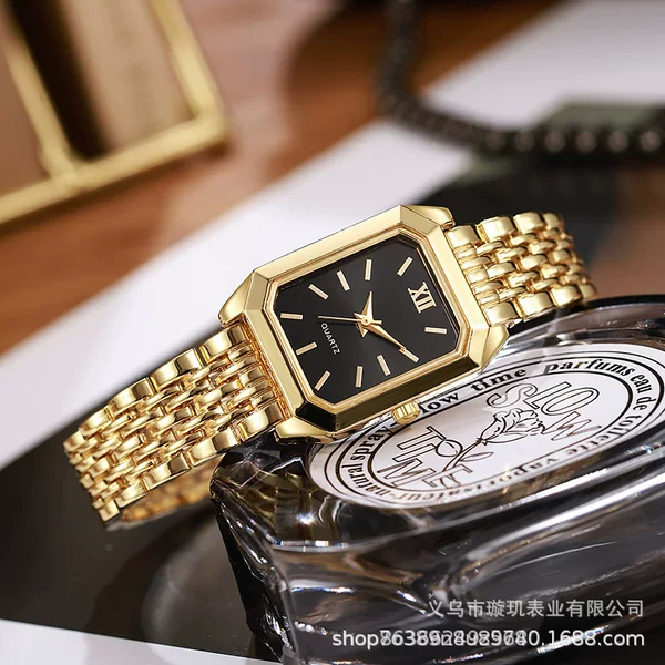 New luxury steel band women's watch for cross-border foreign trade, stylish and simple square quartz wristwatch for female students, wholesale