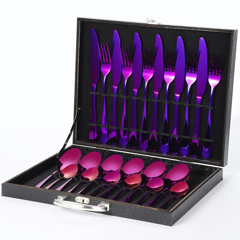 1010 보라색 수저, 포크, 스푼 24개(블랙박스)