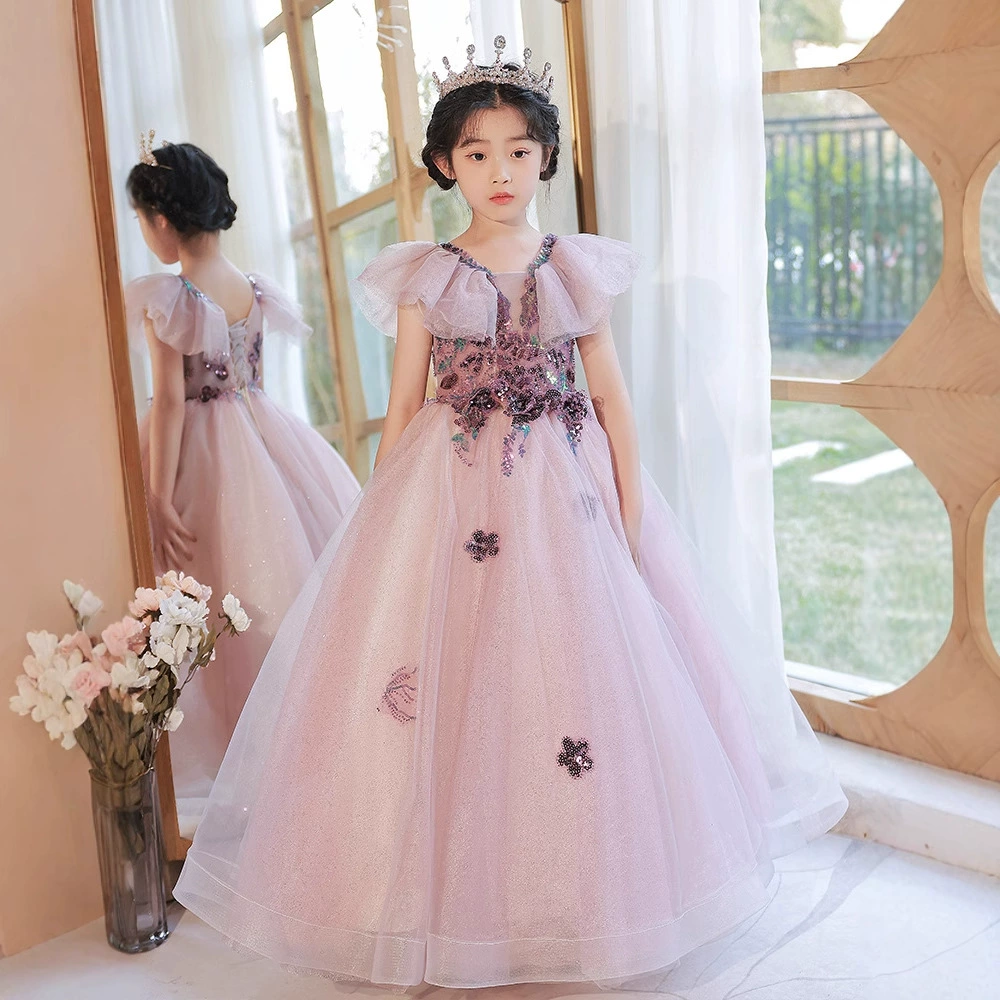 Платье для девочек, платье принцессы с цветочным узором для девочек, детское платье для выступления на подиуме с фортепиано, стильное вечернее платье на день рождения, лето