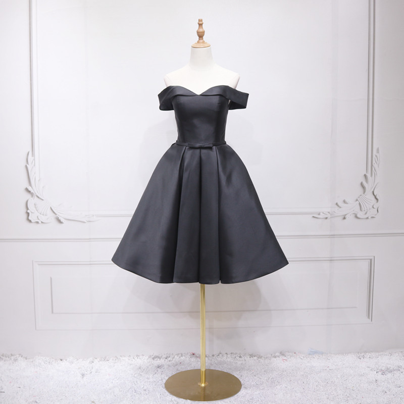 Black Off-The-Shoulder Short Evening Dress 2026 New Style Slimming Elegant Student Ball Gown Host Annual Meeting Adult Ceremony Dress