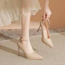 法式一字扣防水台高跟鞋女小个子名媛时尚气质细跟浅口不累脚单鞋