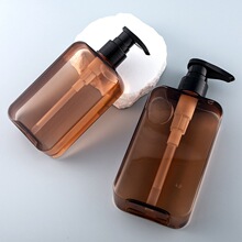 现货200ml300mlPETG琥珀色方扁瓶半透棕色洗发水沐浴露分装空瓶子