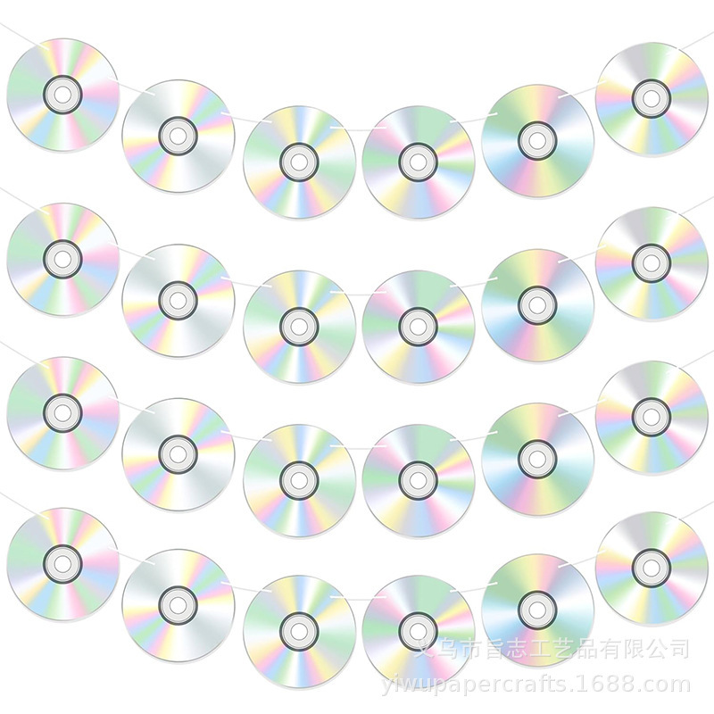90S Party Decoration Cd Disc Paper Banner Music Party Retro Theme Disco Record Hanging Flag
