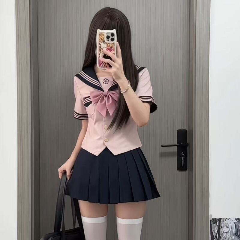Summer Sailor Suit Pink Basic Original Jk Uniform Pleated Skirt Age-Reducing School Supply Suit Preppy Style Suit