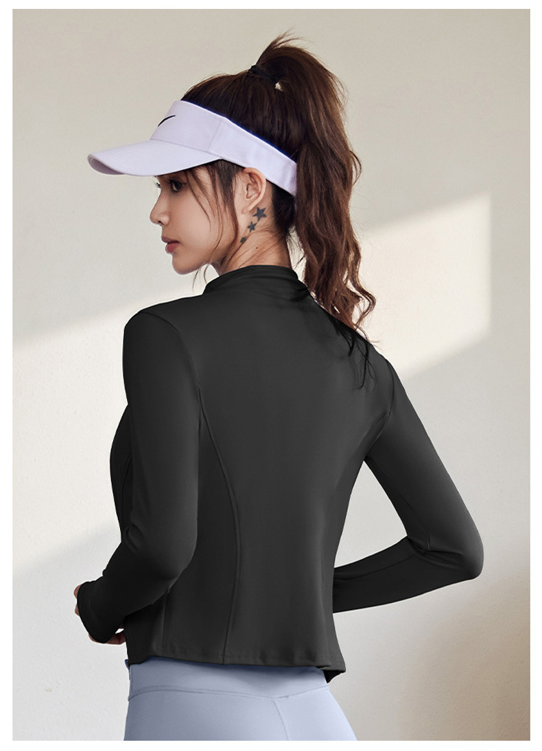 Regular Top Length Coat Tops Type Casual Sports Solid Color Spandex Polyester Standing Collar Active Tops Coat