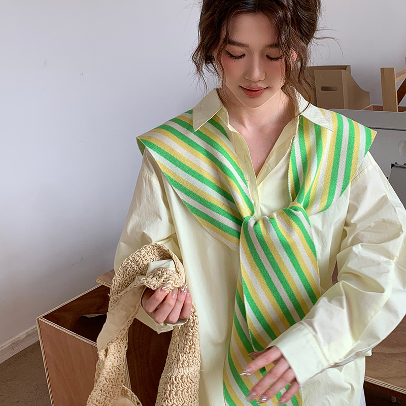 Chal de punto para mujer, primavera y verano, versión coreana del nuevo estilo, rayas de contraste, decoración exterior, aire acondicionado, cuello, chaleco, cuello, cuello, cuello, cuello, cuello, cuello, cuello, cuello, cuello falso, cuello