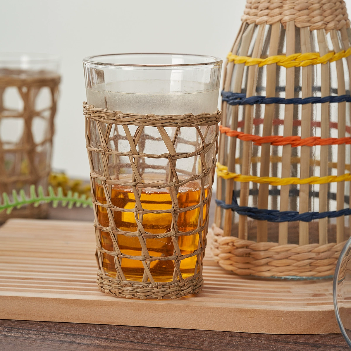 Винтажный плетеный чехол для стеклянной вазы из соломы, полностью ручной работы, ажурный настольный декор для вазы, сетчатый чехол для вазы.